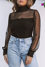 Load image into Gallery viewer, Black Sheer Dotty Long Sleeve Ribbed Velvet Bodysuit

