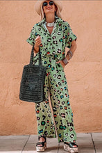 Load image into Gallery viewer, Green Leopard Print Short Sleeve Shirt and Wide Leg Pants Set
