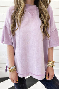 Orchid Petal Mineral Wash Seam Drop Shoulder Oversize Tee