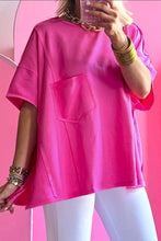 Load image into Gallery viewer, Bright Pink Patched Pocket Exposed Seam Oversize T-Shirt
