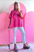 Load image into Gallery viewer, Bright Pink Patched Pocket Exposed Seam Oversize T-Shirt
