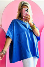 Load image into Gallery viewer, Blue Patched Pocket Exposed Seam Oversize T-Shirt

