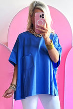 Load image into Gallery viewer, Blue Patched Pocket Exposed Seam Oversize T-Shirt
