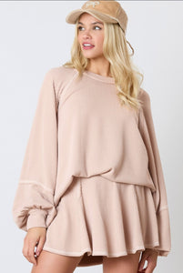 Jet Stream Corded  Lantern Sleeve Top