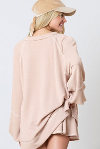 Jet Stream Corded  Lantern Sleeve Top