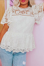 Load image into Gallery viewer, White Short Sleeve Scalloped Floral Lace Blouse
