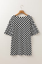 Load image into Gallery viewer, Online Black Checkered Print Side Slits O Neck Plus Size T Shirt
