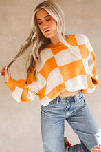 Load image into Gallery viewer, Online Rose Checkered Bishop Sleeve Sweater
