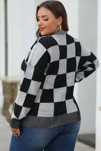 Load image into Gallery viewer, Online Black Checkered Drop Shoulder Buttoned V Neck Cardigan
