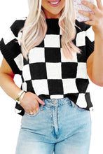 Load image into Gallery viewer, Online Color black Colorblock Plaid Pattern Ribbed Trim Sweater Tank Top
