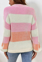 Load image into Gallery viewer, Pink Colorblock Textured Knit Bubble Sleeve Sweater
