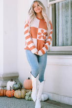 Load image into Gallery viewer, Online Orchid Petal Checkered Floral Print Striped Sleeve Sweater
