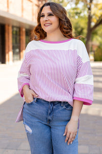 Online White Stripe Patchwork Bracelet Sleeve Plus Size T Shirt