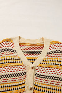 Online Khaki Buttoned V Neck Cropped Cardigan