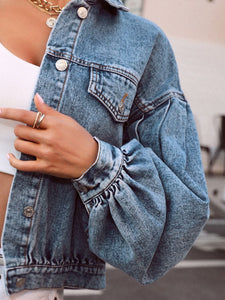 Online Collared Neck Dropped Shoulder Denim Top