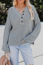 Load image into Gallery viewer, Gray Buttoned Side Split Knit Sweater
