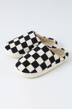 Load image into Gallery viewer, Online Black Checkered Print Ribbed Plush Lined Winter Slippers
