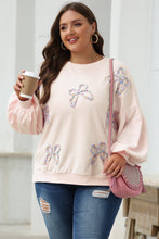 Load image into Gallery viewer, Online Light Pink Embroidered Bow Lantern Sleeve Oversized Pullover Sweatshirt
