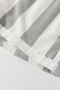 Online Gray Stripe Mixed Print Short Sleeve Top and Pocketed Shorts Set
