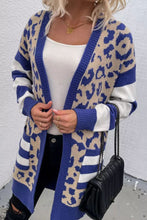 Load image into Gallery viewer, Black Stripe Sleeve Leopard Print Open Front Cardigan With Pockets
