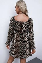 Load image into Gallery viewer, Leopard Print Puff Sleeve Knot Mini Dress
