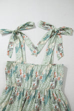 Load image into Gallery viewer, Online Gray Floral Knotted Strap Smocked Tiered Ruffle Mini Dress
