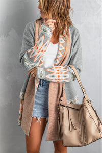 Online Orange Printed Aztec Print Open Front Knitted Cardigan