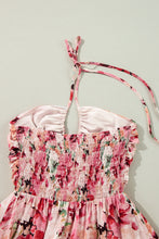 Load image into Gallery viewer, Online Pink Floral Sleeveless Halter Neck Shirred Back Ruffled Mini Dress
