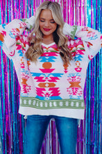 Load image into Gallery viewer, Online White Oversize Aztec Print High Low V Neck Sweater
