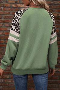 Online Black Leopard Print Colorblock Raglan Sleeve Sweatshirt