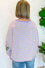 Load image into Gallery viewer, Online Purple Stripe Sequin Fleur de Lis Patched Pattern Long Sleeve Top
