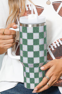 Online Blackish Green Full Rhinestone Checkerboard Handled Tumbler 40oz