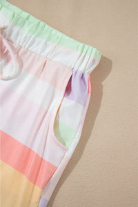Online White Rainbow Striped T Shirt and Shorts Set