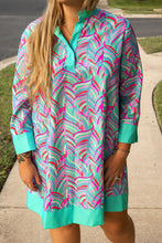 Load image into Gallery viewer, Online Green Plus Size Palm Pattern Long Sleeve Shift Dress
