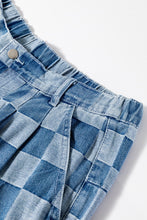 Load image into Gallery viewer, Online Dusk Blue Plus Size Checkered Seamed High Waist Wide Leg Jeans
