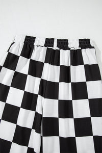 Online Black Checkerboard Elastic Waist Pocketed Joggers