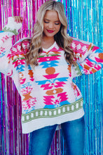 Load image into Gallery viewer, Online White Oversize Aztec Print High Low V Neck Sweater
