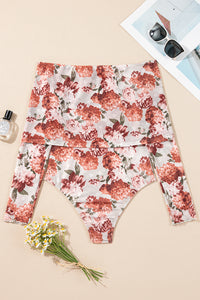 Online Pink Floral Printed Long Sleeve Sheath Bodysuit