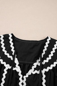 Online Black Contrast Ricrac Trim Short Sleeve V Neck Loose Mini Dress