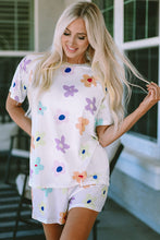 Load image into Gallery viewer, Online Pink Flower Print Short Sleeve High Waist Two Piece Shorts Set
