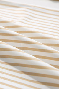 Online Khaki Stripe Plus Size Drawstring High Waist Wide Leg Pants
