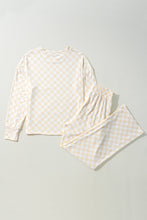 Load image into Gallery viewer, Online Beige Checkered Print Long Sleeve Top and Pants Lounge Set
