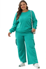 Load image into Gallery viewer, Online Sachet Pink Solid Color Patchwork Pullover Top and Cargo Pants Set

