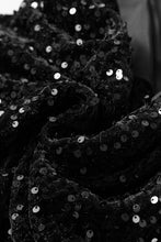 Load image into Gallery viewer, Online Black Sequin Long Sleeve Knot Cutout Back Mini Dress
