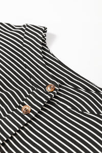 Online Black white Striped Print Buttoned Wide Leg Sleeveless Jumpsuit