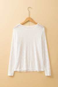 Online White Mesh Bow Pattern Long Sleeve Top