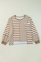 Load image into Gallery viewer, Online Khaki Striped Checkered Mixed Print Chest Pocket Casual Plus Size Top
