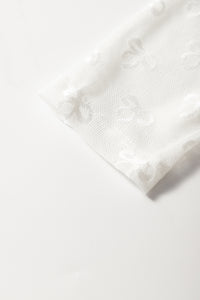 Online White Mesh Bow Pattern Long Sleeve Top