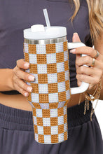 Load image into Gallery viewer, Online Blackish Green Full Rhinestone Checkerboard Handled Tumbler 40oz
