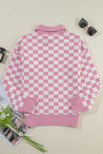 Load image into Gallery viewer, Online Apricot Checkered Buttons Collar V Neck Drop Shoulder Sweater
